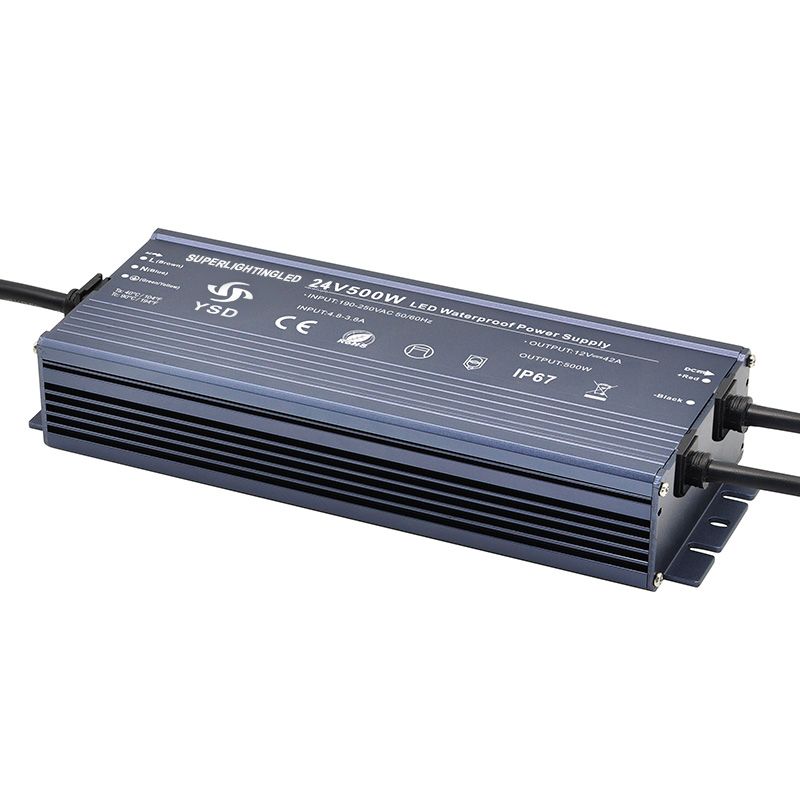 AC220V 500W20.8A DC24V Ultra Slim Constant Voltage Outdoor Waterproof IP67 LED Power Supply For Outdoor Waterproof LED Lights